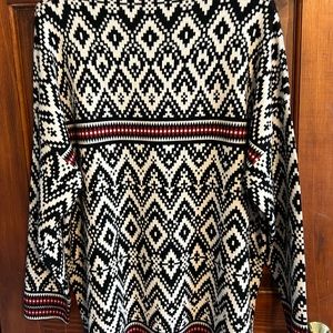 Tahari black, white, red tribal pattern sweater.Size Extra Large